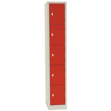 Manutan Expert - Pienlokerokaappi Modulo 300 - 1x5 lokeroa punainen ovi salpa riippulukolle teräs 1800x315x500mm