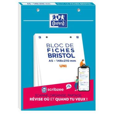 Oxford - Bristol-blokki 148x210 30 rei'itettyä korttia valkoinen - 210 g/m² - Toimistotarvikkeet