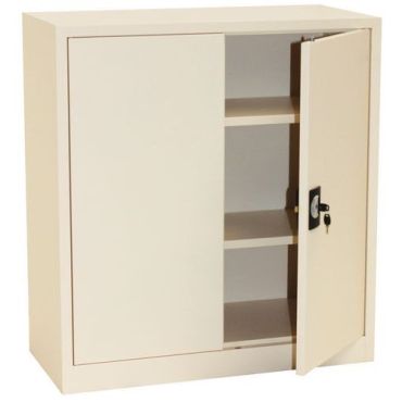 Manutan Expert - Matala toimistokaappi kääntöovilla - 100 cm korkea beige 2 hyllyä 60 kg/hylly teräs sylinterilukko