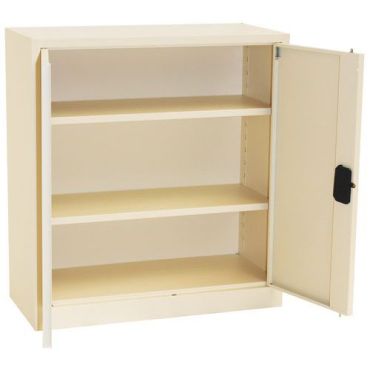 Manutan Expert - Matala toimistokaappi kääntöovilla - 100 cm korkea beige 2 hyllyä 60 kg/hylly teräs sylinterilukko