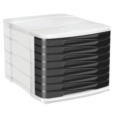 CEP - Lajittelulaatikosto Cepbox - 8 mustaa laatikkoa - Valkoinen runko - 38.6x29.2x24.6 cm - Kierrätetty