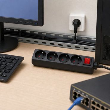 Dexlan - Jatkopistorasia 4 pistorasiaa ja katkaisija - 4m johto - Musta