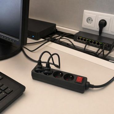 Dexlan - Jatkopistorasia 4 pistorasiaa ja katkaisija - 4m johto - Musta