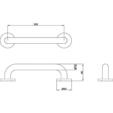 Ironmongery - Tukitanko 300 mm - halkaisija 32 mm - satiini ruostumaton teräs