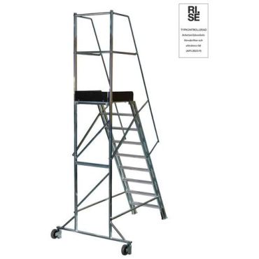 Laggo - Siirrettävät portaat turvakaiteella 9 askelmaa 2850 mm korkea 150 kg kantavuus