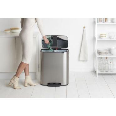 Brabantia - Polkimellinen roskakori 2 x 30 L teräs hopea/sinkki - 60 L tilavuus - Sisäkäyttöön