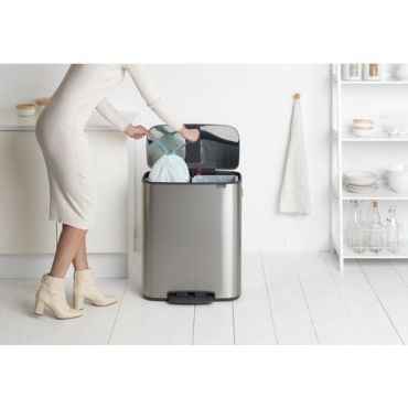 Brabantia - Polkimellinen roskakori 2 x 30 L teräs hopea/sinkki - 60 L tilavuus - Sisäkäyttöön