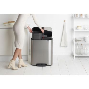 Brabantia - Polkimellinen roskakori 2 x 30 L teräs hopea/sinkki - 60 L tilavuus - Sisäkäyttöön
