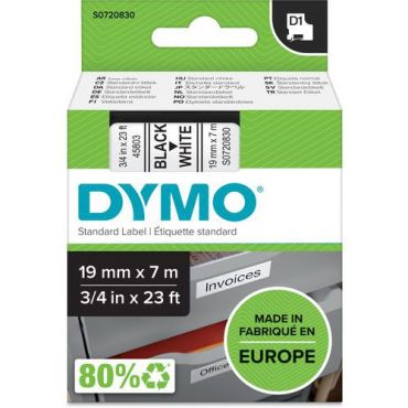 Dymo - Tarrakirjoitinnauha dymo d1 19 mm musta/valkoinen