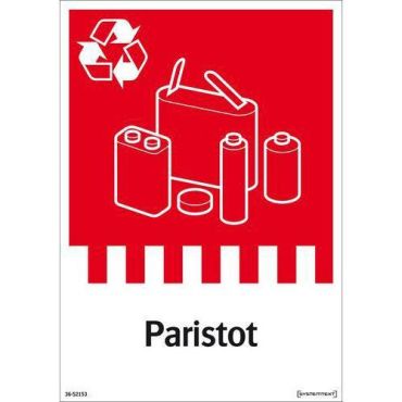 Systemtext - Kyltti kierrätys paristot 148x210 tarralla - Punainen muovi - Lajitteluopaste