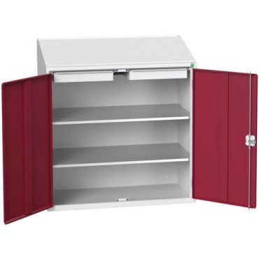 Bott - Työpöytäkaappi kirjoituspulpettiosalla - Vaaleanharmaa/Punainen - 1050x550x1130mm - 2 laatikkoa 2 hyllyä teräs