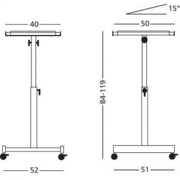 Smit Visual - Projektoripöytä Flexsol - Säädettävä korkeus 80-125 cm 20 kg kantavuus teräs pyörät