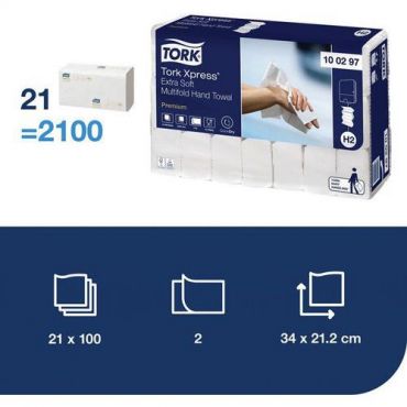 Tork - Tork premium h2 100297 erikoispehmeät paperiset käsipyyhkeet – 21 x 100 arkkia