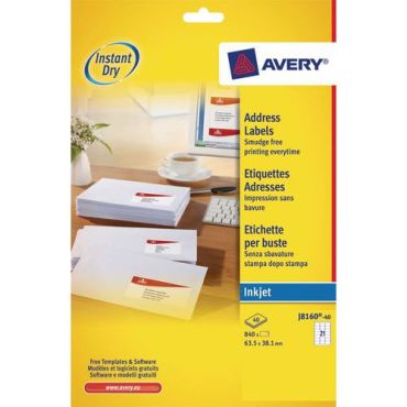 Avery - 840 mustesuihkuetiketin pakkaus 63,5x38,1 mm