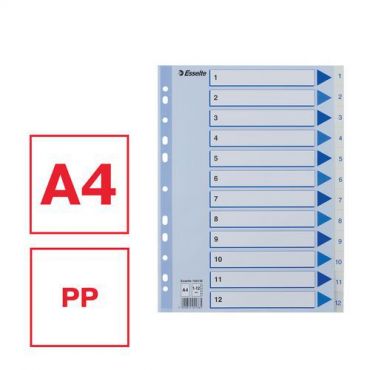 10 Kpl Pakkaus - Välilehdet Esselte Pp A4 1-12 Valkoinen,