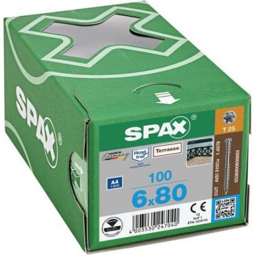 Spax - Terassiruuvi t-star plus teräs a4 ø 6x80