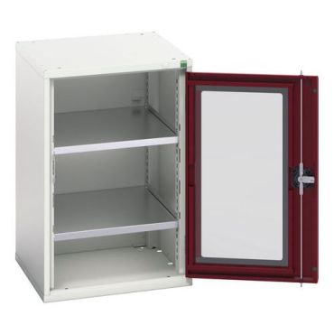 Bott - Kaappi Verso läpinäkyvillä ovilla ja 2 hyllyllä – 525x550x800 mm – Teräs 1000 kg kuormitus – Punaiset ovet
