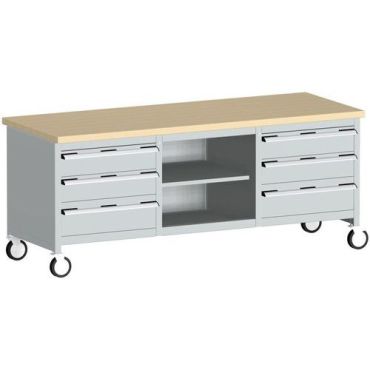 Bott - Rullapenkki Cubio puulevy 6 laatikkoa Vaaleanharmaa - 2000x750x840mm - 300kg kuormitus