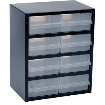 Raaco - Pienosakaappi 250 - 8 läpinäkyvää laatikkoa - Teräs - 4 hyllytasoa - 360x250x435mm