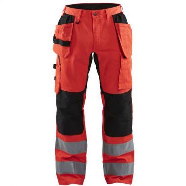 Blaklader - Highvis riipputaskuhousut stretch huomio punainen/musta c46