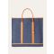 Loro Piana - Beam Tote Large Denim Flower Rounded Calf, Man, SURGE BLUE/ WHEAT BRAN/ANTQ SLVR, Size: NR
