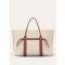 Loro Piana - Ghiera Shopper Large Natural Canvas Rounded Calf, Woman, Natural/Caramel Sugar/Sun Gold, Size: NR