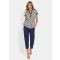 Jersey-pyjama vajaamittaisilla housuilla - beige / tummansininen / kuvioll. - Gr. 50 - Goldner Fashion