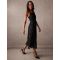 Luxe Ruched Devore Midi Dress - 12 / BLACK