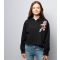 Girls' Black Floral Raw Hem Crop Hoodie New Look
