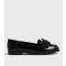 Women's Black Patent Bow Front Loafers Vegan New Look
