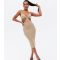 Women's Stone Ribbed Cut Out Midi Bodycon Dress Pink Vanilla New Look