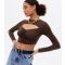 Women's Brown Ruched Cut Out Long Sleeve Crop Top Pink Vanilla New Look
