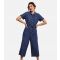 Women's Blue Denim Belted Crop Jumpsuit Yumi New Look
