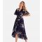 Women's Navy Floral Dip Hem Frill Midi Wrap Dress Mela New Look