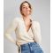 Women's Cream Ribbed Knit Collared Wrap Cardigan Urban Bliss New Look