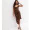 Women's Dark Brown Satin Cowl Neck Midi Slip Dress Cutie London New Look