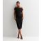Women's Black Mesh Bardot Ruched Midi Bodycon Dress Little Mistress New Look