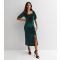 Women's Green Velvet Sweetheart Short Puff Sleeve Midi Dress Gini London New Look
