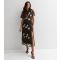 Women's Black Floral Embroidered Flutter Sleeve Midi Dress Gini London New Look