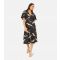 Women's Black Bird Print V Neck Kimono Midi Dress Yumi New Look