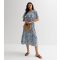 Women's Blue Floral Bardot Ruffle Midi Dress Blue Vanilla New Look