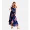 Women's Navy Floral Short Sleeve Midi Wrap Dress Mela New Look