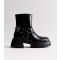 Women's Black Leather-Look Chunky Biker Boots Public Desire New Look