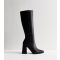 Women's Apology Black Faux Leather Block Heel Knee High Boots Public Desire New Look