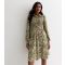 Women's Green Zebra Print Shirred Mini Shirt Dress Blue Vanilla New Look