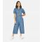 Women's Blue Denim Look Wide Leg Jumpsuit Yumi New Look
