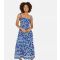 Women's Blue Abstract Print Shirred Midi Dress Yumi New Look