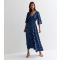 Women's Blue Leaf Print Shirred Midi Dress Blue Vanilla New Look
