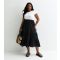 Women's Plus Size Black Cotton Tiered Midi Skirt Curves ONLY New Look