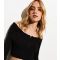 Women's Black Ribbed Knit Bardot Cardigan Cameo Rose New Look